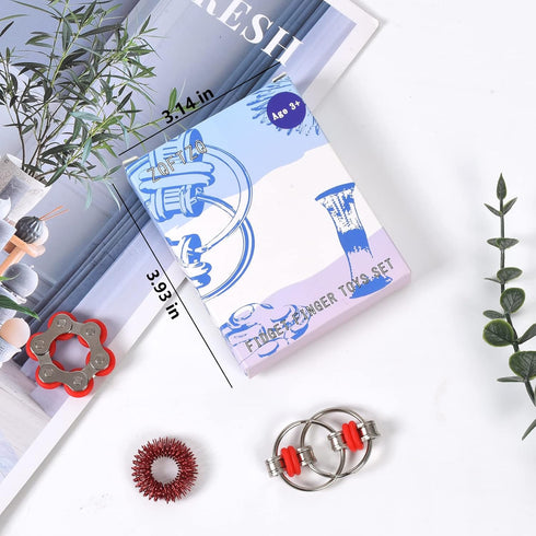 Marble Mesh Fidget Toys Set - 8 Pcs Sensory Fidget Toys for Adults Anti Stress Flippy Bike Chain Acupressure Rings Metal Fidget Toys for Teens Boy...