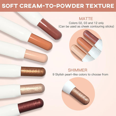 Cream Eye-Shadow Stick, Waterproof Cream Eyeshadow Pen Rotatable Creamy Eye Shadow Pencil Crayon, Matte and Shimmer Eyeshadow Makeup Stick with Sp...