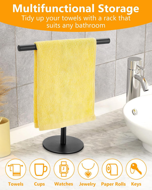 Hand Towel Holder for Bathroom, T-Shape Free Standing Towel Rack Stand, Matte Black Waterproof Hand Towel Rack for Bathroom Kitchen Countertop...