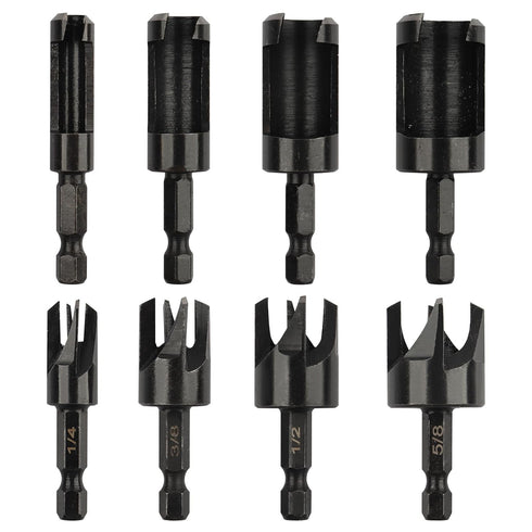 Rocaris 8 Pack Wood Plug Cutter Drill Bit Set, Straight and Tapered Taper Cutting Tool 1/4", 5/16", 3/8", 1/2", 1/4 Inch Hex Shank, Black...
