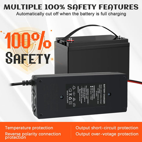 14.6V 3A LiFePO4 Battery Charger, Smart Battery Charger for 12.8V Lithium Iron Phosphate Battery, Trickle Charger Battery Maintainer, Built-in Saf...
