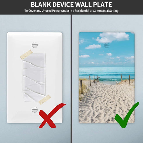 Blue Ocean White Sand Beach 1 Gang No Device Blank Outlet Covers Wall Plate Electrical Switchplate Standard Size Light Switch Cover Decorative Fac...