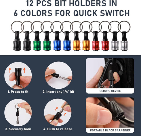 Bit Holder Cool Gadgets, Cool Stuff Quick Release Bit Holder, 1/4 Drill Bit Holder Keychain 12Pcs, and 105° Right Angle Drill Attachment for Tight...