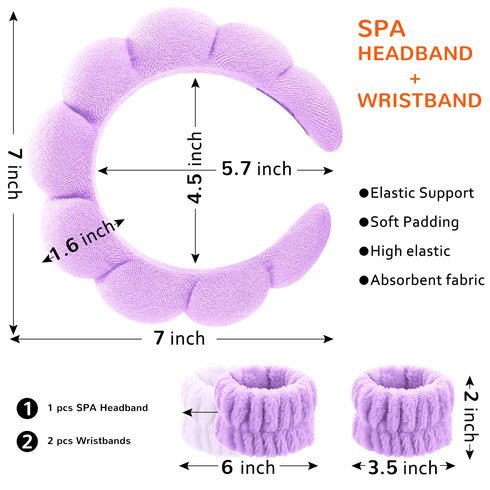 Spa Headband for Washing Face, Makeup Headbands Wristbands set, Bubble Skincare Headband for Facial Washing, Terry Cloth Puffy Headbands for Mask ...