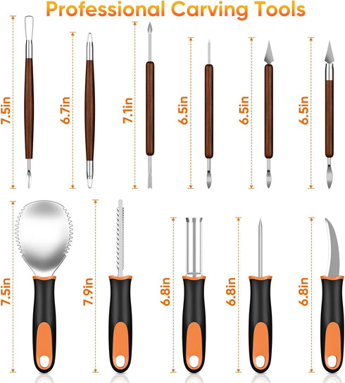 Pumpkin Carving Kit with Stencils: 31 PCS Halloween Pumpkin Carving Tools - Professional Pumpkin Carving Set - Heavy Duty Stainless Steel Jack-O-L...