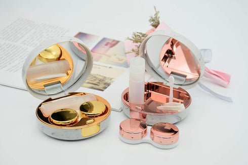2 Pack Marble Contact Lens Case All-in-One Travel Contact container Soak Storage Kit(Rose Gold + Gold)...