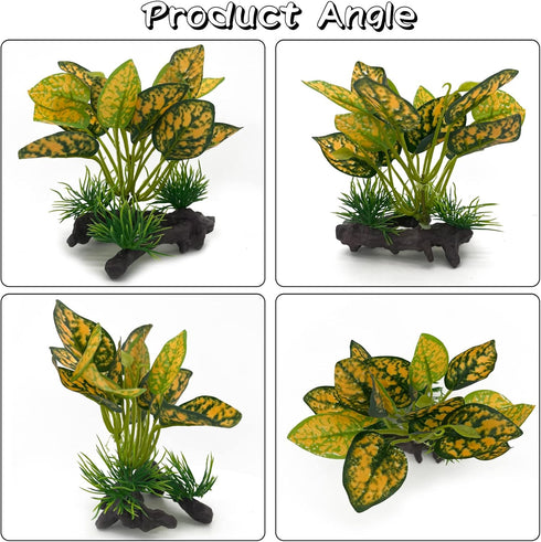 WishLotus Aquarium Plant Decoration, Plastic Artificial Plant Reptile Fish Tank Landscaping Water Plants Decoration with Sturdy Resin Base for Fis...