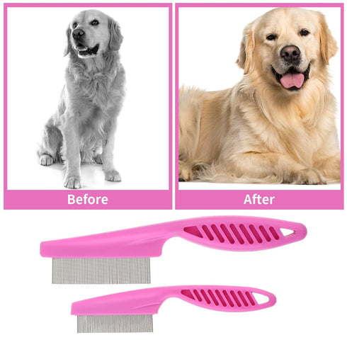Pet Hair Comb Tear Stain Removal,2 Pack Multifunctional Pets Grooming Comb Kit 2 in 1 Dog Combs Stainless Grooming Massage Dual-Sided Comb for Kno...