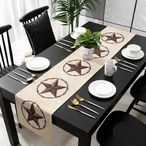 Texas Western Star Rustic Table Runner-Cotton linen-Long 72 inche Barn Star Dresser Scarves,Kitchen Coffee/Dining Farmhouse Cowboy Tablerunner for...