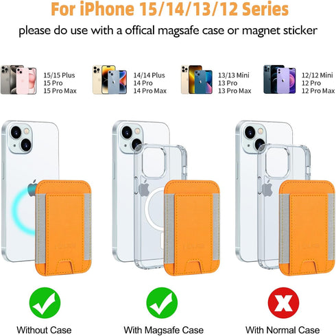 HiWe for MagSafe Wallet, Magnetic Card Wallet Holder for iPhone 15/14/13/12 Series, Leather Wallet, Fit 6 Cards, Slim, RFID Blocking, Orange......