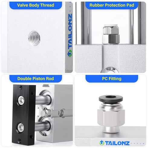 TAILONZ PNEUMATIC 10mm Bore 75mm Stroke Double-Rod Double-Acting Aluminum Pneumatic Air Cylinder TN10-75...