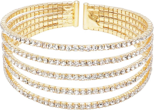 Rosemarie Collections Women's Stunning 5 Strand Rhinestone Crystal Statement Open Cuff Bracelet...