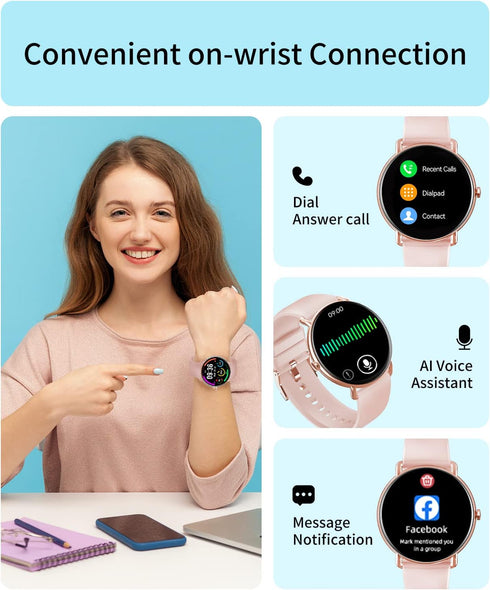 AMOLED Smart Watch (Answer/Make Call) for Women, With/Without Phone Mode, 1.43" Round Fitness Watch, Body Temperature Thermometer, Heart Rate, SpO...