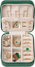 Vlando Small Travel Jewelry Box Organizer - Mirrored Jewelries Necklaces Rings Earrings Necklace Storage Case, Dark Green...