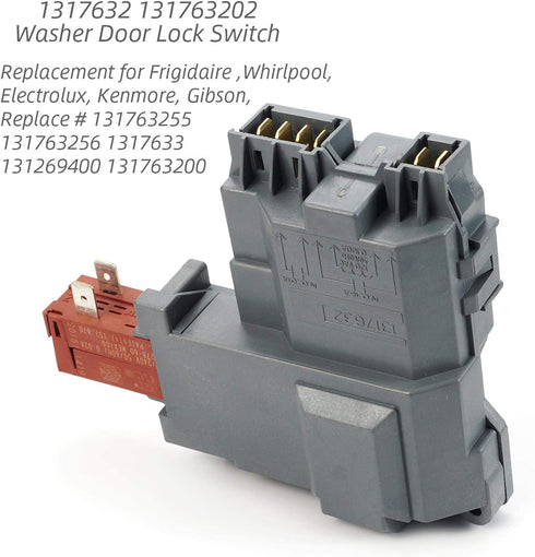 1317632 131763202 131763256 Washer Door Lock Latch Switch Assembly, for Electrolux, Frigidaire, White-Westinghouse,Crosley, Gibson, GE. Front Load Washer Switch Part 131763200 131763255 131269400