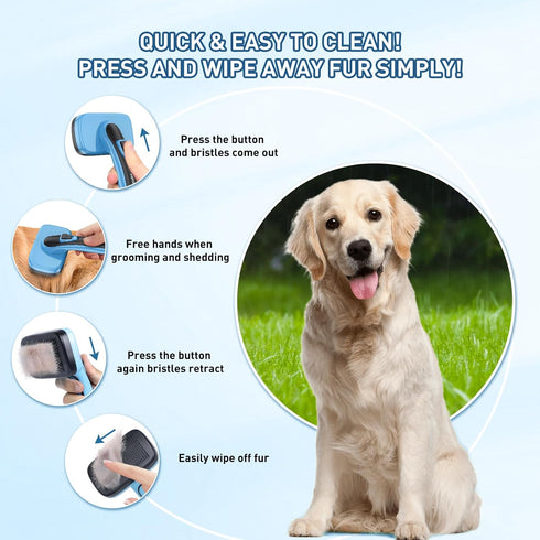 Dog Brush Kit for Shedding Short & Long Haired Cats, Self Cleaning Slicker Brush for Small Medium & Large Animals, Puppy. 4 in 1 Pet Grooming Set ...