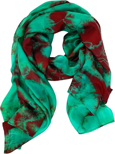Millie & Boo 100% Brown & Green Marble Silk Scarf ladies scarf wrap silk shawl...