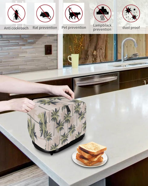 Toaster Dust Cover with Pockets, Tropical Plant Palm Tree Summer Beach Soft Washable 2 Slice Toaster Cover, Dust-proof Cover for Small Appliance C...