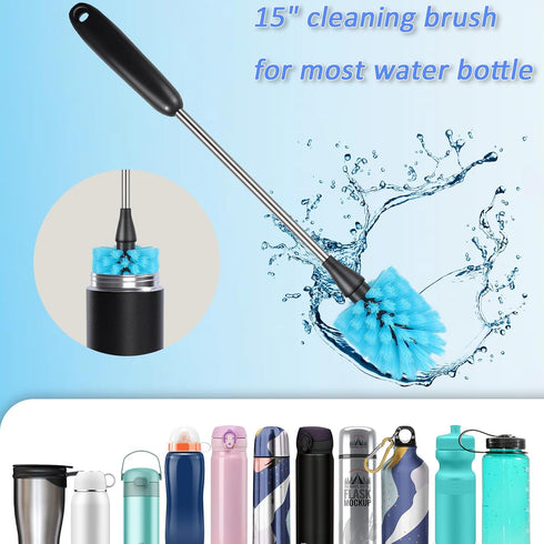 Stainless Steel Long Handle Water Bottle Brush, Flexible Scrubbing Brush for Cleaning Water Bottles, Baby Water Bottles, Glassware, Food Jars, Spo...
