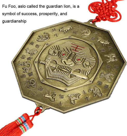 MDLUU 3 Pcs Bagua Mirror Feng Shui Ornaments, Guardian Lion Biting A Sword, Ancient Coins with Chinese Knot Tassel, Lucky Charm for Gifts, Home Pr...
