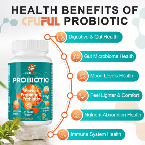 Probiotics for Women & Men - 300 Billion CFU & 24 Strains Probiotic with 15 Organic Herbs Prebiotics Blend, for Overall Digestive Health, Immune, ...