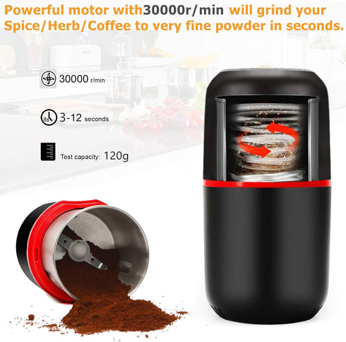 Herb Grinder Electric, Turimon Large Herbal/Coffee Grinders/Mill/Crusher for Spice and Herbs With Cleaning Brush - Black - 4.2 oz Capacity...