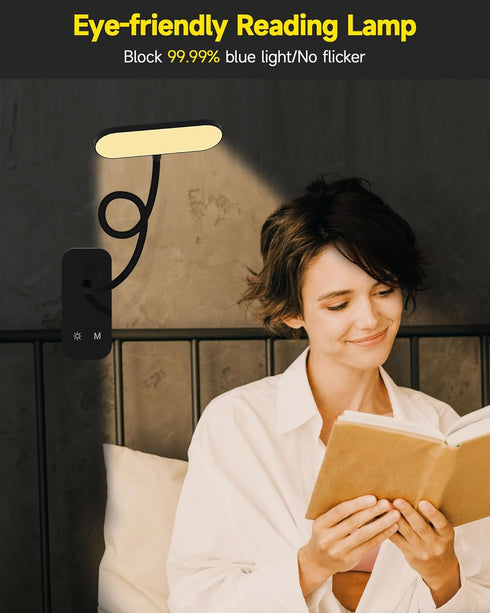 CUHIOY Desk Lamp Clip on Reading Light, USB-C Battery-Operated Rechargeable Table Lamps with Clamp for Dorm Home Office, 38LEDs Bed Headboard Ligh...