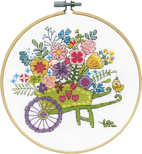 Design Works Crafts Flower Cart Counted Cross Stitch Kit with Hoop, by The Yard...
