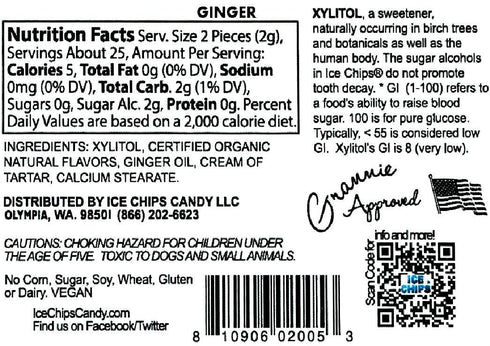 ICE CHIPS Xylitol Candy Tins 5.28 oz total (Ginger, 3 Pack) - Includes BAND as shown...