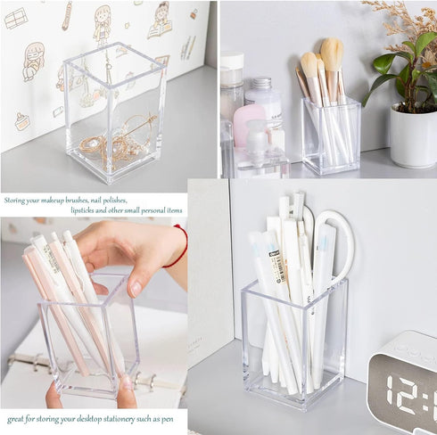 Acrylic Pen Holder, Clear Makeup Brush Holders Eyebrow Stationery Organizer for Office, Desk and Dressers...