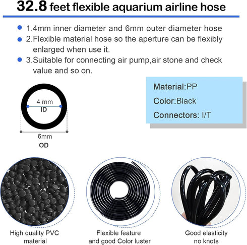 32.8 feet Aquarium Airline tubing Hose 10 air Stone for Fish Tank 10 Aquarium one Way air Check Value for Fish Tank 10 Aquarium Suction Cups 5 Eac...