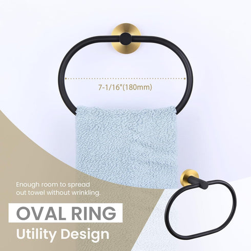 Towel Ring Black & Gold, Suyar Stainless Steel Hand Towel Holder, Oval Shape Towel Hanger, Towel Rack for Bathroom Wall...