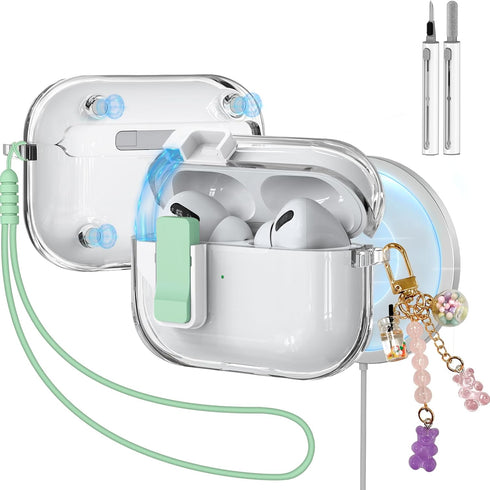 AirPods Pro 2nd/1st Generation Case Cover with Cleaner Kit, Auto Snap Switch Secure Lock Clip Transparent Airpods Pro Case,Compatible with MagSafe...
