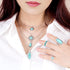 Turquoise Necklaces 12Pcs Turquoise Jewelry Set Include 4Pcs Turquoise Layered Necklaces 8Pcs Turquoise Stacking Knuckle Rings for Women (Silver)...