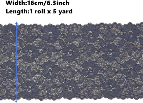 MSCFTFB 5 Yards Width 6.3 Inch Stretch Lace Trim Fabric Elastic Lace Flowers Embroidered Ribbon for Garment Craft Embellishment Wedding Baby Showe...
