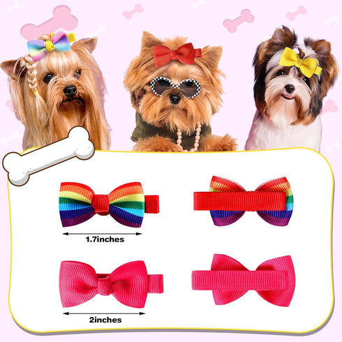 50 Pcs Dog Hair Bows with Clips Puppy Dog Small Bowknot Cute Handmade Small Dog Accessories Pet Grooming Products for Doggies Cat Rabbit Kitten, C...
