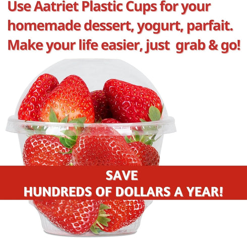 10 oz Clear Plastic Dessert Cups with Dome Lids No hole - 20 Sets Disposable Snack Bowls for Ice Cream, Parfait, Banana Pudding, Jello and Individ...
