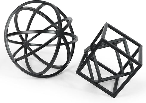 DreamsEden Modern Geometric Sculptures Set - 6" Black Metal Sphere & Cube, Minimalist Shelf Decor, Tabletop Centerpiece, Office Art...