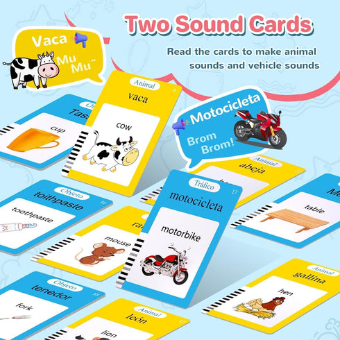 Spanish & English Talking Flash Cards for Toddler 2-6 Year Olds, Learning Montessori Toys with 224 Sight Words, Speech Therapy Toys, Children's Se...