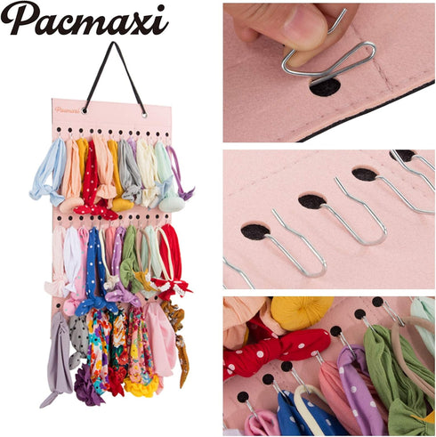 Baby Headband Organizer,Headband Holder for Baby Girl, Large Capacity Hair Bows Clips Hanging Organizer (Pink)...