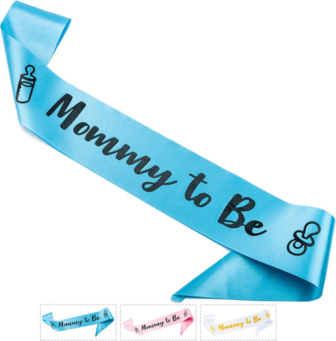CORRURE Baby Shower Sash for Boy - 'Mommy to Be' Sash With Beautiful Blue Ribbon and Black Foil Text - Ideal Gender Reveal, Baby Shower, Welcome B...