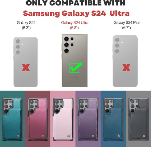 for Samsung Galaxy S24 Ultra Case with Card Holder, for Samsung S24 Ultra Wallet Case for Women Men with RFID Blocking, Durable Kickstand Shockpro...