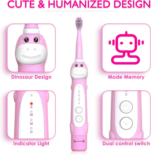 Dinosaur Toothbrush, Kids Sonic Electric Toothbrush for Children, Toddlers Boys Girls Age 3-12 with 30s Reminder, 2 Mins Timer, 5 Modes, 8 Brush H...