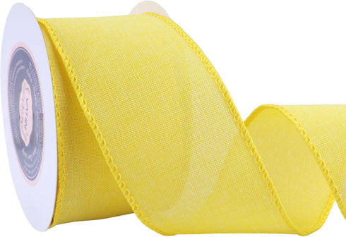 VATIN Linen Wired Ribbon,2-1/2 Inch X 10 Yard,Light Yellow Burlap Wired Ribbon for Big Bow Crafts,Wreaths, Christmas Tree Decoration,Gift Wrapping...