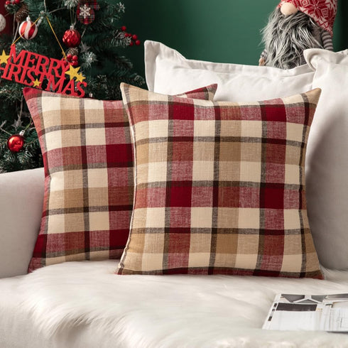 MIULEE Pack of 2 Decorative Pillow Covers Check Buffalo Plaids Pillowcase Tartan Linen Rustic Farmhouse Square for Bench Sofa Couch Car Bedroom Re...