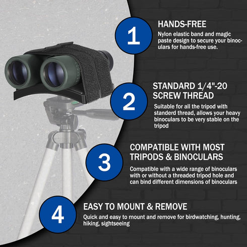 Universal Binocular Tripod Mount -1/4-20 - for Stable Connecting Binocular and Tripod - Compatible with Most Tripods...