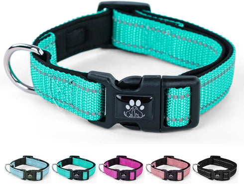 NESTROAD Reflective Dog Collar,Soft Neoprene Padded Dog Collar with Quick Release Buckle,Adjustable Breathable Pet Collar for Medium Dogs(Medium,T...
