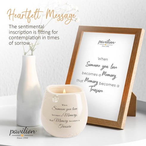 Pavilion - 8 Oz Candle Holder - Cream Beige Ceramic Candle Vessel with 100% Soy Wax, Tranquility Scent When Someone You Love Becomes A Memory Reme...