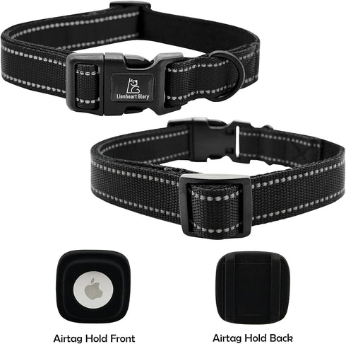 Lionheart glory Airtag Dog Collar Reflective Dog Collars with Airtag Hloder Female Male Black Collar Dog Adjustable Durable Soft Classic Collar fo...