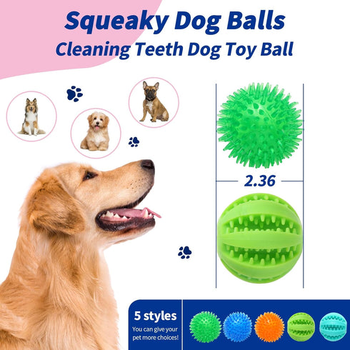 2.36" (5 Pack) Squeaky Dog Balls Toys, Small Dog Toy Ball, Training Dog Toys for Boredom and Stimulati, Puppy Teething Chew Toy Balls, Green, Blue...